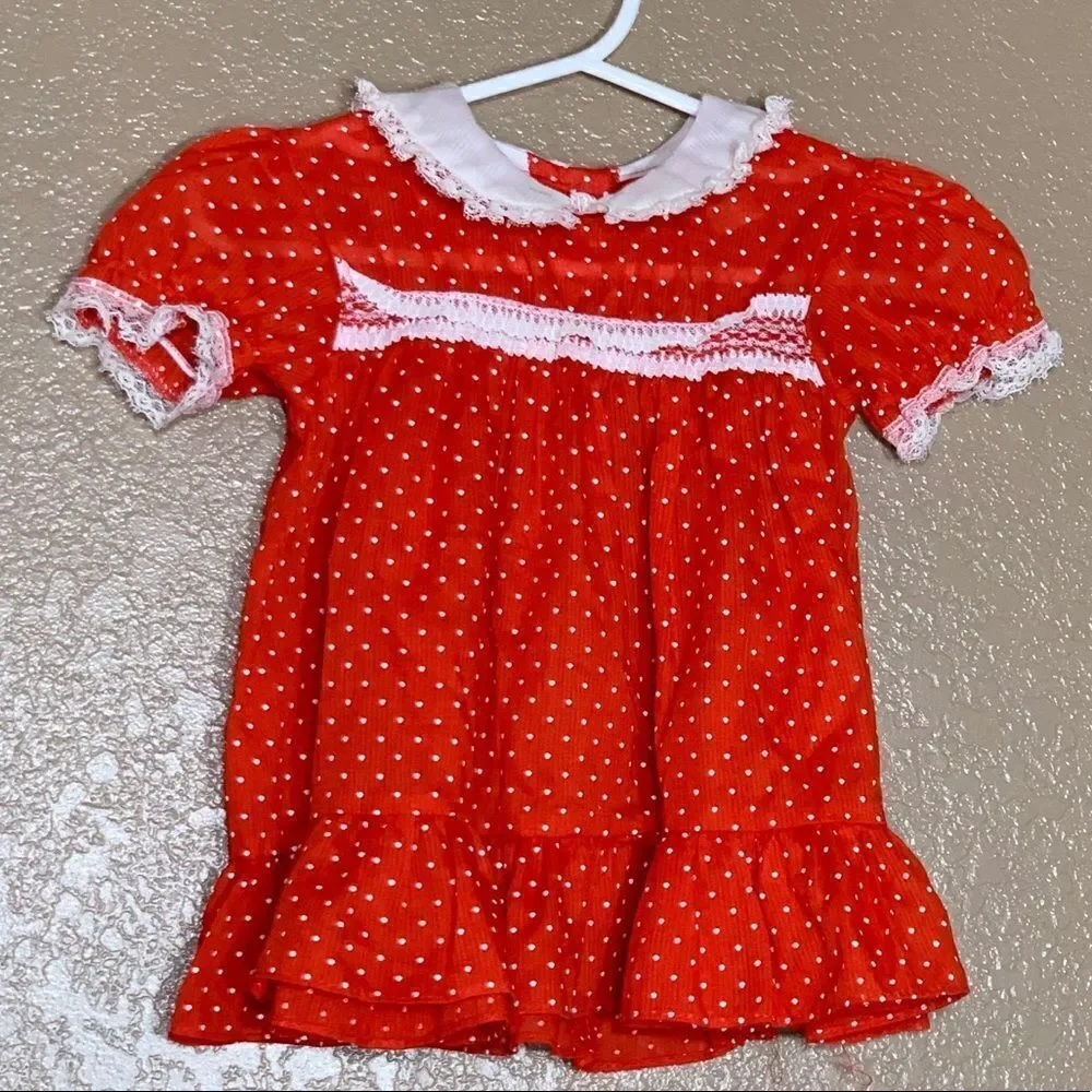 Vintage baby girl red and white polka dot dress